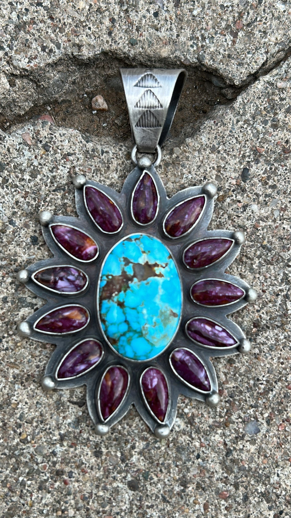 Kingman turquoise/spiny cluster pendent