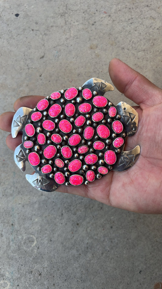 Hot Pink synthetic opal turtle buckle