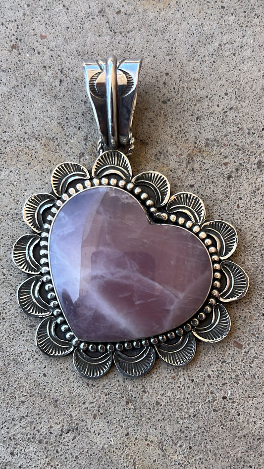 Rose quartz heart glass pendent